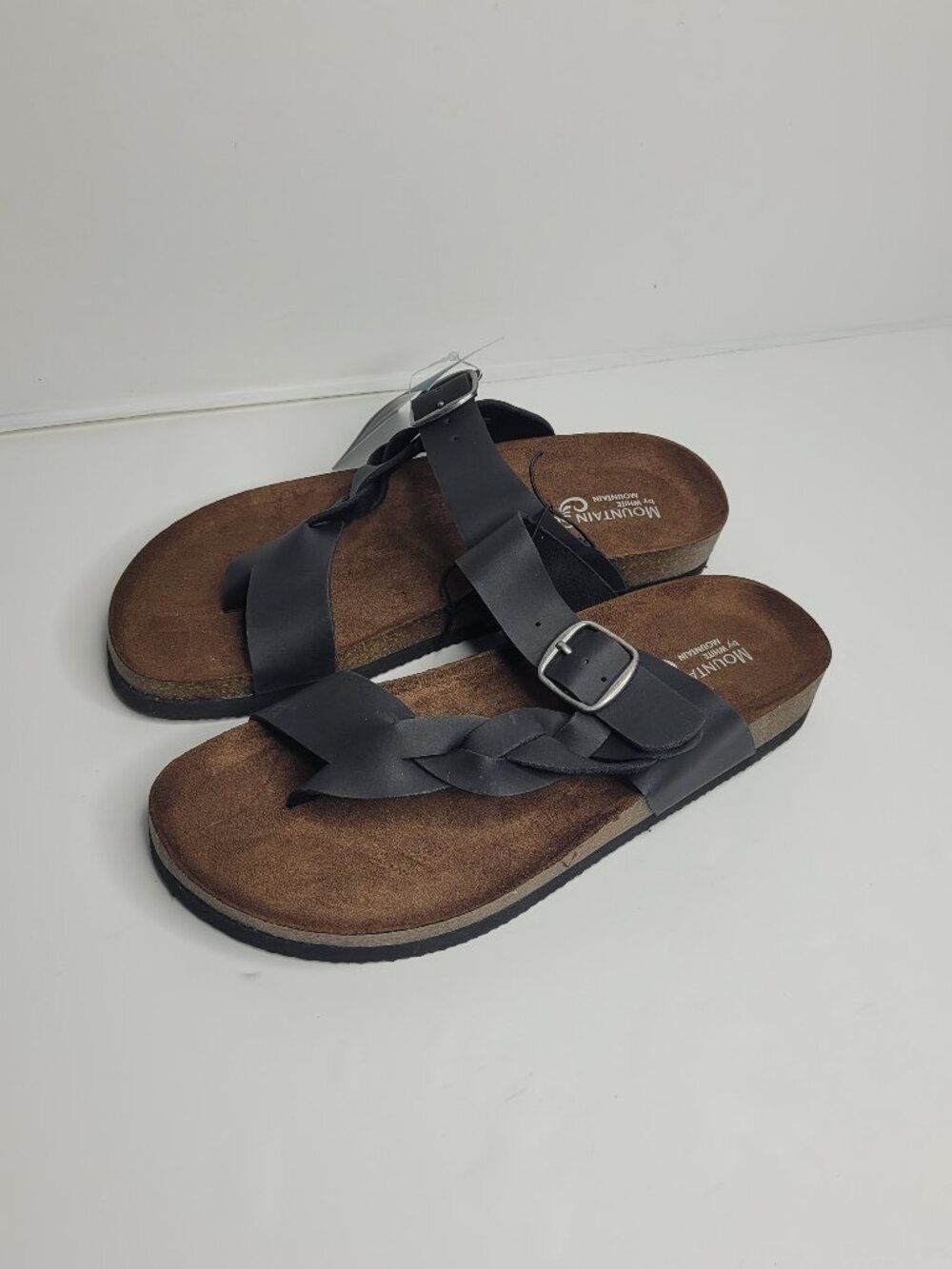 Mountain Sole Women's black faux leather Crossover Strap Sandals size 8 NWT